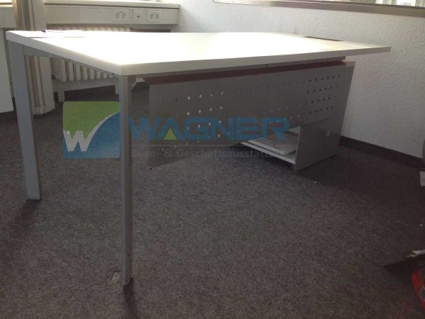 Schreibtisch mit Anbauschrank, BGA, Weiß /Silbergrau